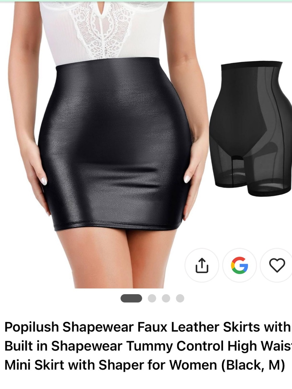 Popilush Black Faux Leather High-Waist Shaping Mini Skirt with Built-In Shaper